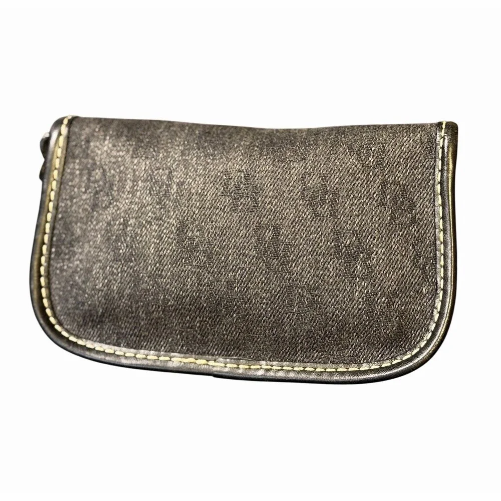 Dooney & Bourke Black Denim Wristlet Leather Trim Silver Hardware